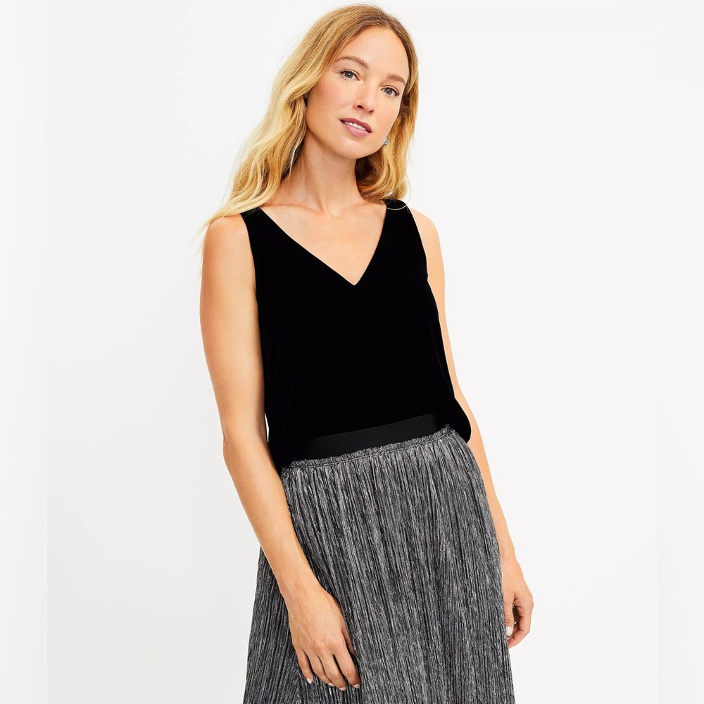 NWT LOFT Black Velvet Double V Shell (Size M)